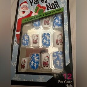 Blue & White Holiday Santa Press-On Nail Set
